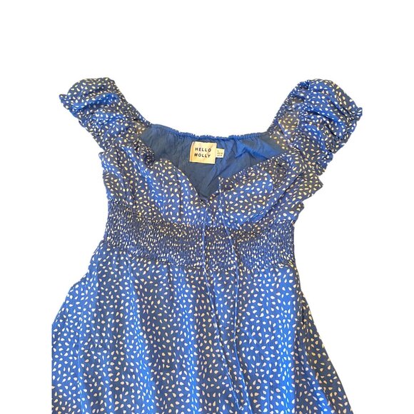 Hello Molly Blue Polka Dot Dress Size L US8 Milkmaid Coquette Cottage Prairie - Picture 2 of 6